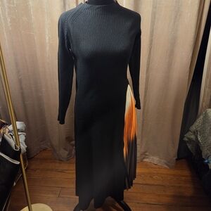 Chic Long Sleeve Black and Orange Dress